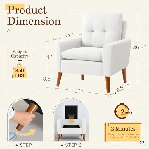 Modern Fabric Accent Chairs Set of 2 for Living Room