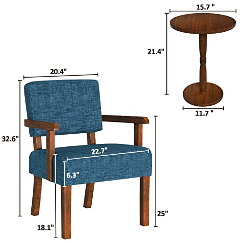 Lake Blue Accent Chair Set with Table for Living Room/Bedroom