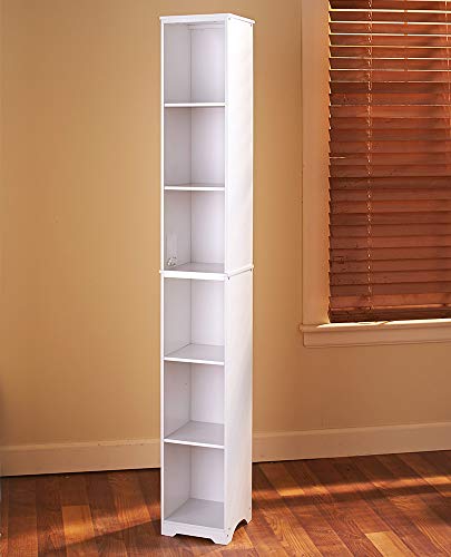 Slim Storage Tower with Six Shelves, White - Hallways, Closets, Bathrooms
