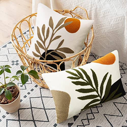 Boho Green and Black Lumbar Pillow Covers for Living Room