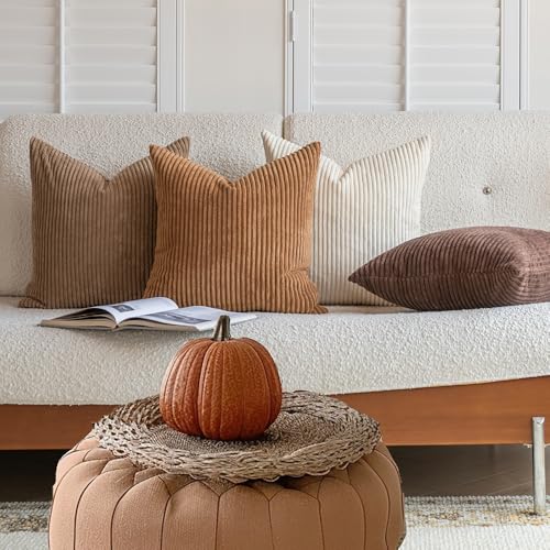 Lananas Neutral Brown 18x18 Inch Corduroy Throw Pillow Covers (Set of 4)
